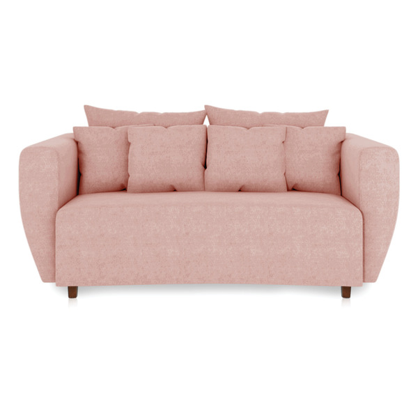 Sofá 3 Lugares Living Curvo Veludo Rosê Pés Chanfrado Castanh