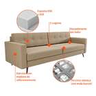 Sofá 3 Lugares Living Pé Palito Linho Cotton Bege 210 Cm