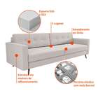 Sofá 3 Lugares Living Pé Palito Linho Cotton Cru 210 Cm