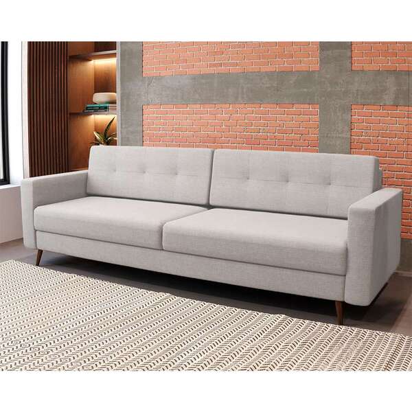Sofá 3 Lugares Living Pé Palito Linho Cotton Cru 210 Cm