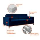 Sofá 3 Lugares Living Pés E Base Em Madeira Linho Cotton Azul