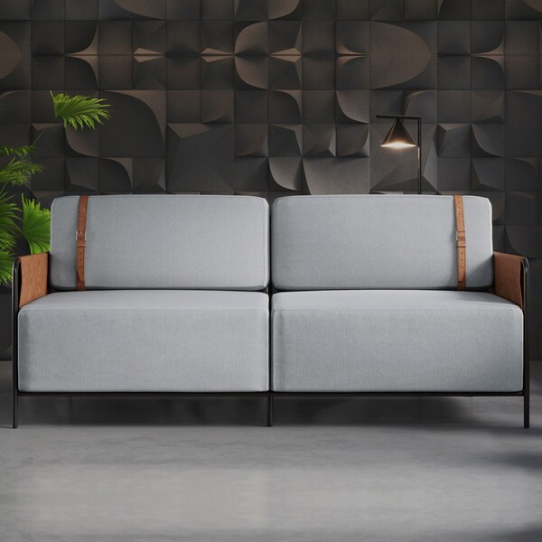 Sofá 3 Lugares Living Preto/linho Cinza 3970 - Mais Decor