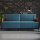 Sofá 3 Lugares Living Preto/linho Jeans Azul 3970 - Mais Decor