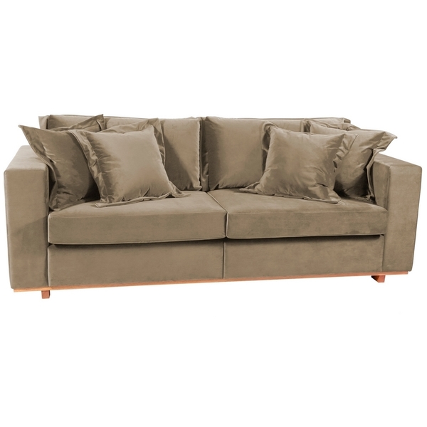 Sofá 3 Lugares Marrom Claro Em Veludo 2,20m Phaeo Plus