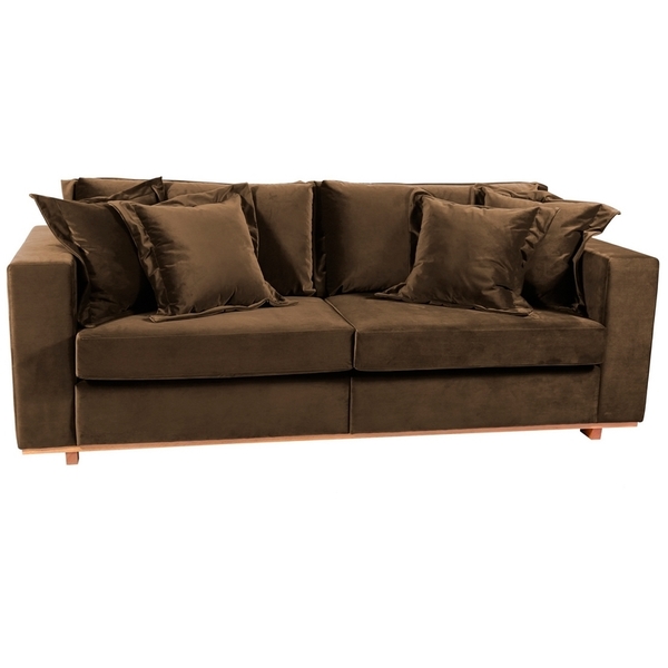 Sofá 3 Lugares Marrom Em Veludo 1,80m Phaeo