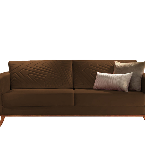 Sofá 3 Lugares Marrom Em Veludo 2,14m Amarílis