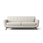 Sofá 3 Lugares Miami Linho Cru A-430 Base Fixa De Madeira - D