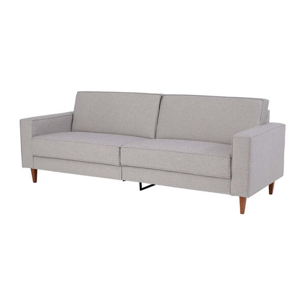 Sofá 3 Lugares Nairóbi - Nozes E Tecido Cinza Claro - Meu Móv