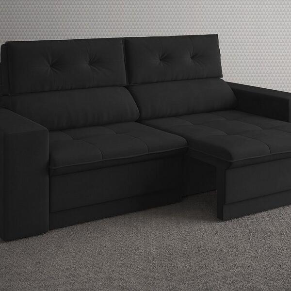 Sofá 3 Lugares Net Gaia Assento Retrátil E Reclinável Preto 2