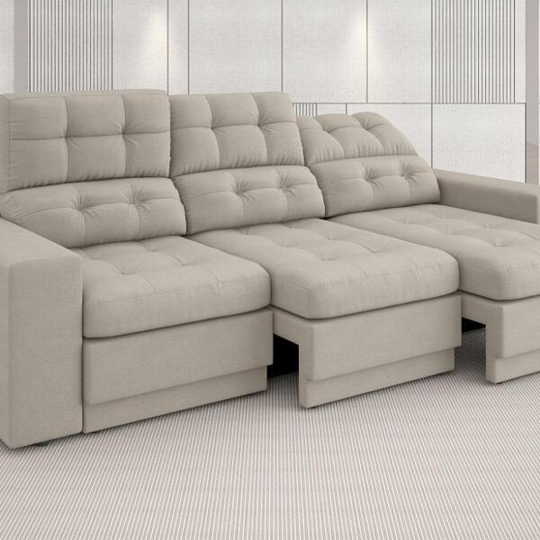 Sofá 3 Lugares Net Jobim Assento Retrátil E Reclinável Areia