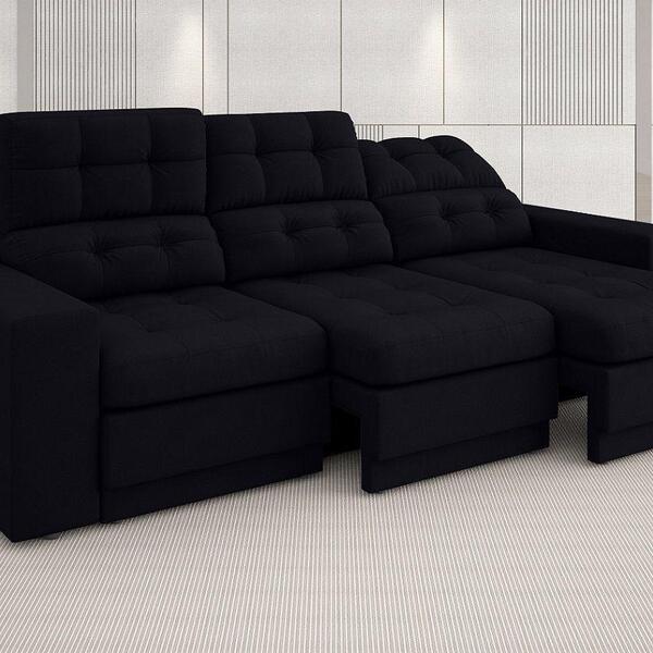 Sofá 3 Lugares Net Jobim Assento Retrátil E Reclinável Preto