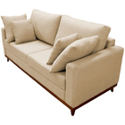 Sofá 3 Lugares Noruega Base De Madeira Linho Bege