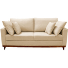 Sofá 3 Lugares Noruega Base De Madeira Linho Bege