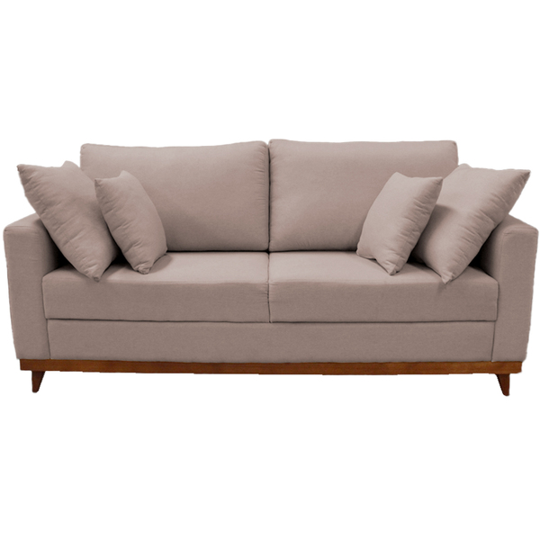 Sofá 3 Lugares Noruega Base De Madeira Linho Café