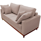 Sofá 3 Lugares Noruega Base De Madeira Linho Café