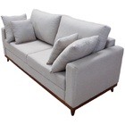 Sofá 3 Lugares Noruega Base De Madeira Linho Cinza Claro