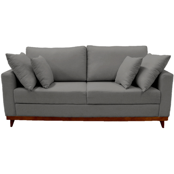 Sofá 3 Lugares Noruega Base De Madeira Linho Cinza Escuro