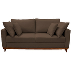 Sofá 3 Lugares Noruega Base De Madeira Linho Marrom