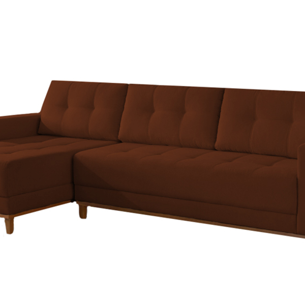 Sofá 3 Lugares Ocre Com Chaise Esquerdo Veludo Erge