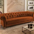 Sofá 3 Lugares Ocre Em Veludo 2,44m Zaha