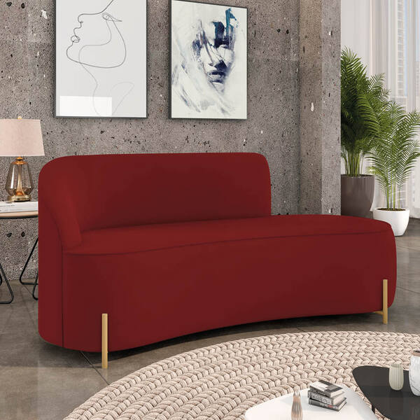 Sofá 3 Lugares Orgânico 180cm Morgan Pé Em Aço Dourado Veludo