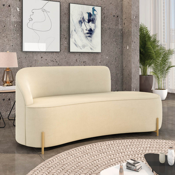 Sofá 3 Lugares Orgânico 180cm Pé Dourado Morgan Suede Bege