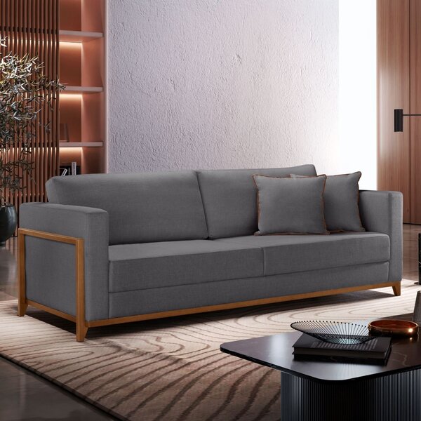 Sofá 3 Lugares Paris Veludo 2,34m Cinza Escuro