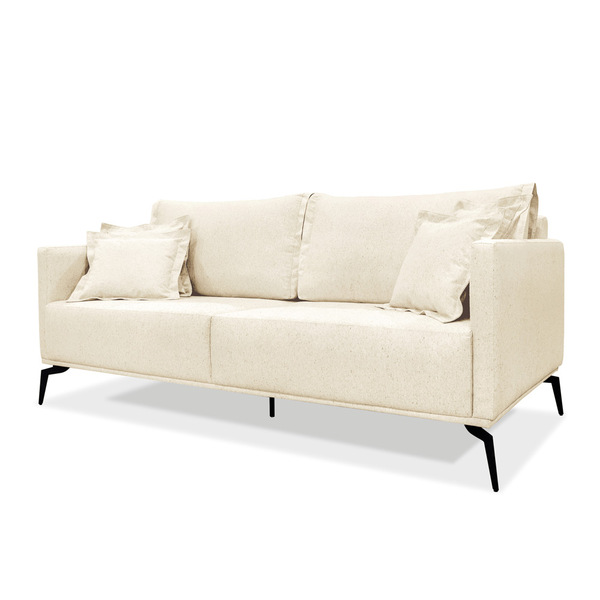 Sofá 3 Lugares Pé De Ferro Preto Rafaela 200 Cm Linho Pérola