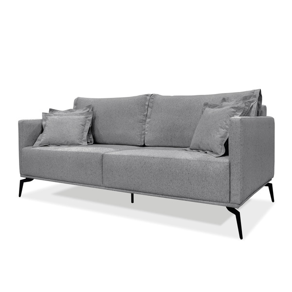 Sofá 3 Lugares Pé De Ferro Preto Rafaela 220 Cm Linho S04 - D