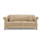 Sofá 3 Lugares Pé De Madeira Julieta 200 Cm Linho Dourado S04