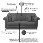 Sofá 3 Lugares Pé De Madeira Julieta 200 Cm Suede Cinza S04 -