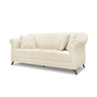 Sofá 3 Lugares Pé De Madeira Julieta 220 Cm Linho Natural S04