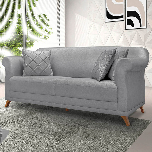 Sofá 3 Lugares Pé De Madeira Julieta 220 Cm Linho S04 - D'ros