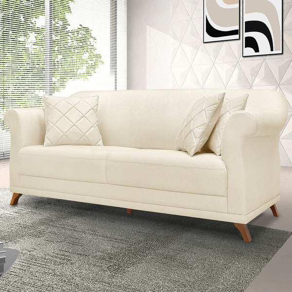 Sofá 3 Lugares Pé De Madeira Julieta 220 Cm Linho S04 - D'ros