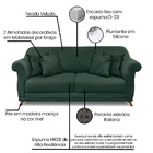 Sofá 3 Lugares Pé De Madeira Julieta 220 Cm Veludo Verde S04