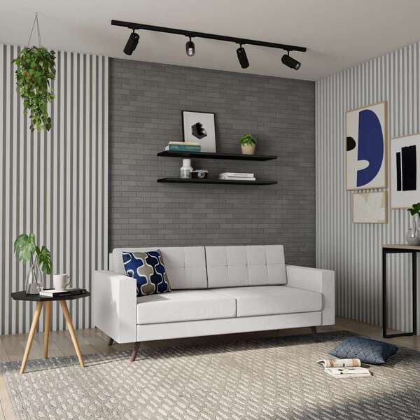 Sofá 3 Lugares Pé Palito Calmness Linho Cotton Cru