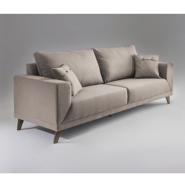 Sofa 3 Lugares Pes Em Imbuia Manchester  Bege/marrom