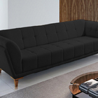 Sofá 3 Lugares Preto Em Veludo 2,36m Hoppi