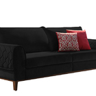 Sofá 3 Lugares Preto Em Veludo 2,44m Apus