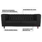 Sofá 3 Lugares Ravena 200cm Couro Preto G58 - Gran Belo