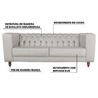 Sofá 3 Lugares Ravena 220cm Couro Tiza G58 - Gran Belo