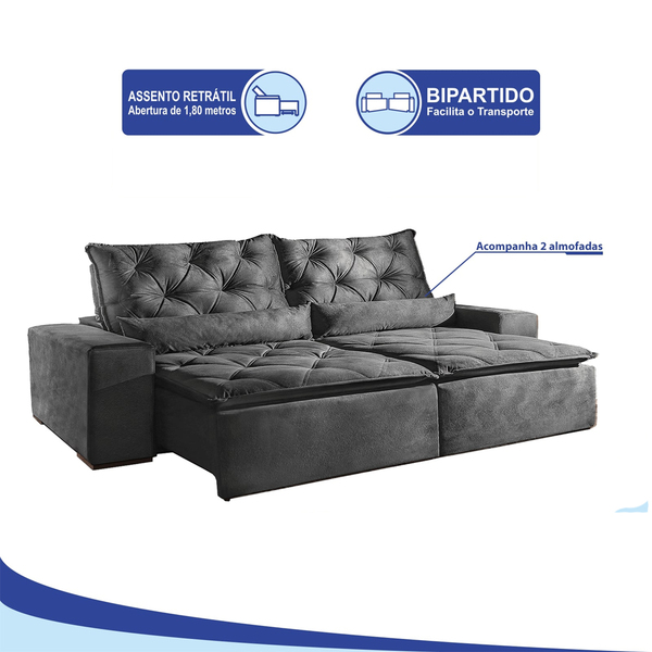 Sofá 3 Lugares Reclinável E Assento Retrátil Ipanema 2,10mts