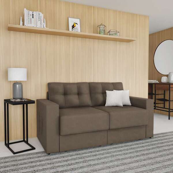 Sofá 3 Lugares Retrátil Colônia Suede Bege 180 Cm