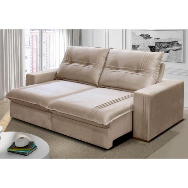 Sofá 3 Lugares Retrátil E Reclinável 2,50m Gralha Azul Bege