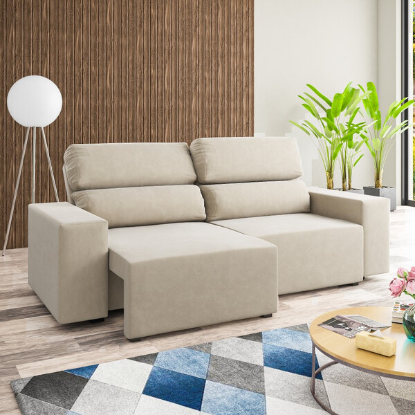 Sofá 3 Lugares Retratil E Reclinável 200cm Veludo Gold Viero