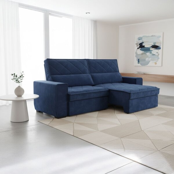 Sofá 3 Lugares Retrátil E Reclinável 207cm Viena Azul