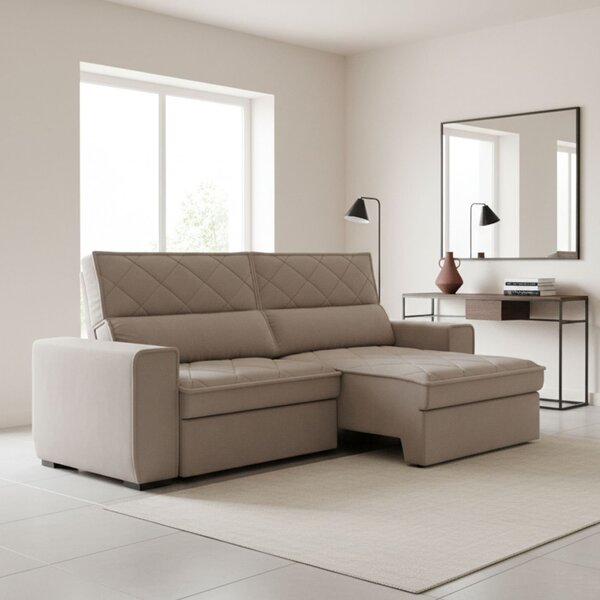 Sofá 3 Lugares Retrátil E Reclinável 207cm Viena Bege