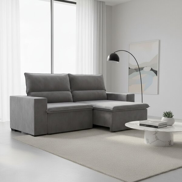 Sofá 3 Lugares Retrátil E Reclinável 220cm Belize Grafite