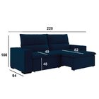Sofá 3 Lugares Retrátil E Reclinável 220cm Bruges Azul