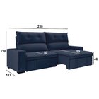 Sofá 3 Lugares Retrátil E Reclinável 230cm Bruges Azul